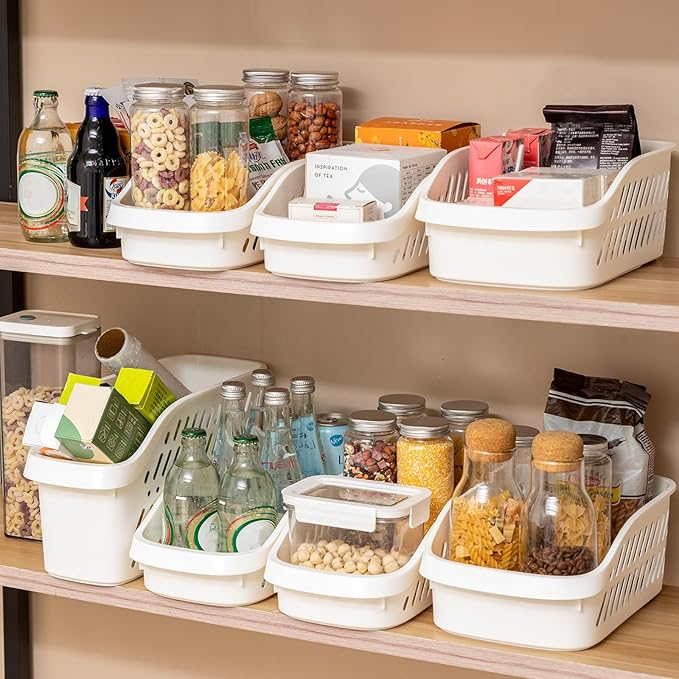 3 Pack Pantry Organizers and Storage with Wheels Pull Out Kitchen Cabinet Organizers and Storage Multi-purpose Rolling Organizer Bin for Food, Snack, Cleaning Supplies