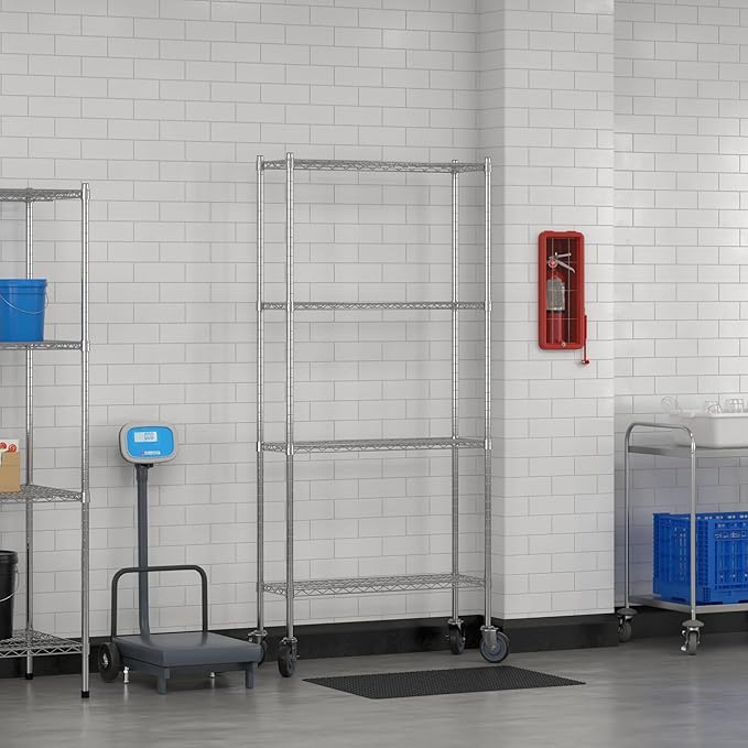 Commercial NSF Listed Chrome Mobile Wire Shelving Kit 12" x 36" x 80", with 4 Shelves Perfect for Warehouse, Walk-in Refrigerator, Freezer, Grocery Store, Restaurant, Dishroom