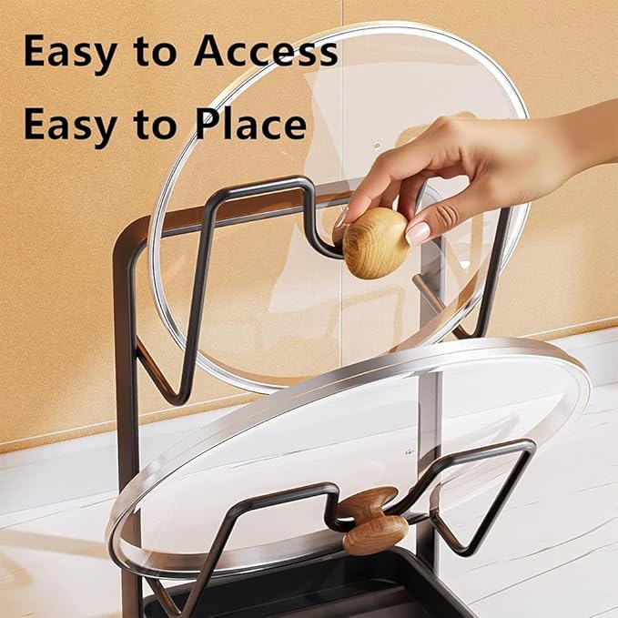 Kitchen Pot Lid Storage Rack, 304 Stainless Steel Multifunctional Holder and Spoon Rest, Pot Lid Holder Rack While Cooking Organizer for Countertop, with Removable Drip Tray (1-Layer White)