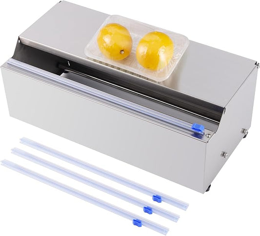 14 Inch Stainless Steel Plastic Food Wrap Dispenser, Cling Film Cutter with 4 Slide Blades for Home Kitchen, Meal Prep, Baking