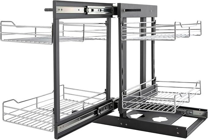 Blind Corner Cabinet Pull Out Left & Right, 2 Tier 4 Basket Cabinet Organizer, Slide Out Storage Organizer, Iron Corner Cabinet Tier Space Adjustable 24.8x19.68x23.22 In(Pull Out Left & Right, Style4)