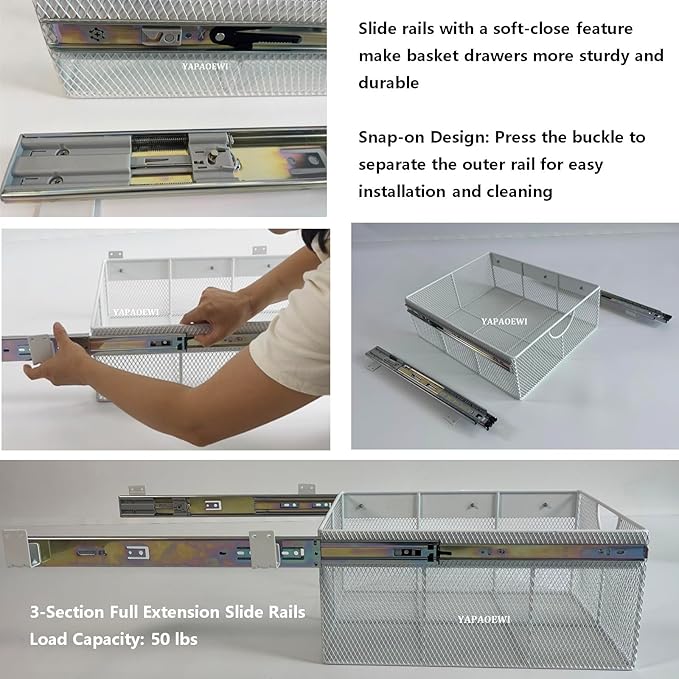 Pull Out Closet Drawer for Clothes | Sliding Wire Basket for Wardrobe Cabinets | Roll Out Storage Organizer | Side Mounting | for Home, Kitchen,Pantry