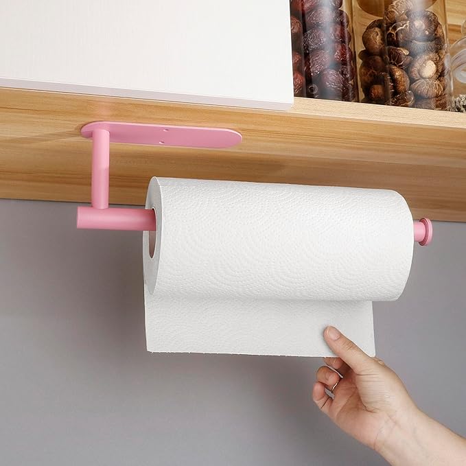 Pink Paper Towel Holder - Self Adhesive Paper Towels Roll Holders Under Cabinet, SUS304 Stainless Steel Wall Mount Towel Holder for Kitchen, Pantry, Sink, Bathroom