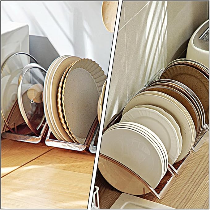DECHOUS 2pcs Pot Lid Holder and Storage Rack, Vertical Kitchen Cabinet Organizer, Space-saving Tableware Storage Stand for Pan Covers and Dishware, Household Kitchen Supply Random Color