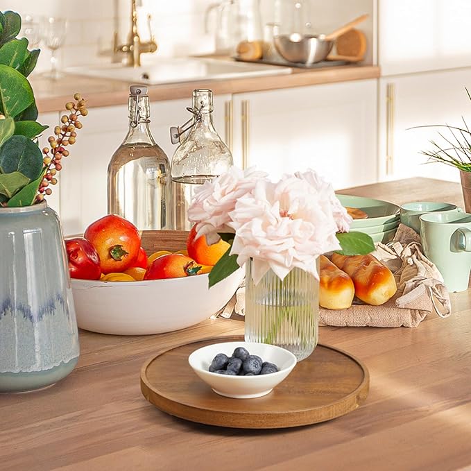 9" Acacia Wood Lazy Susan Turntable Organizer for Cabinet - Round Wooden Lazy Susan Organization and Storage for Pantry Table Kitchen Countertop Cupboard Coffee Bar Farmhouse Decor