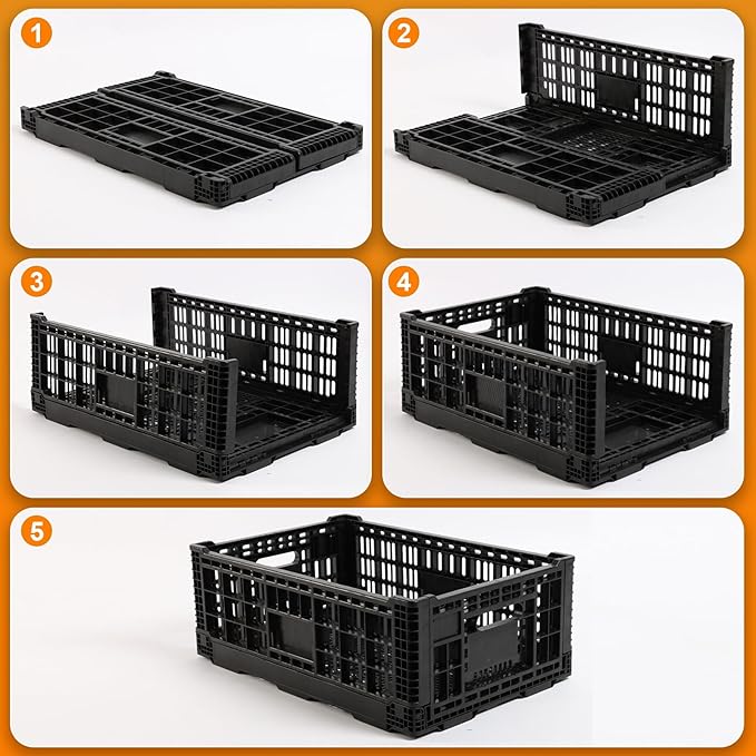 JGLDG Collapsible Storage Bin Container，52 Liter Transfer heavy duty plastic storage box , Versatile Storage Basket milk crates (1)