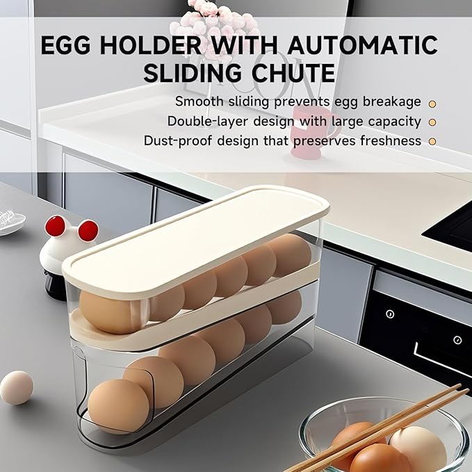 Rolling Egg Holder for Fridge, Egg Dispenser for Refrigerator, Automatic Rolling Storage Container for Countertop, Kitchen & Outdoor Use (3.35"x3.74"x11.02") 1 Pack