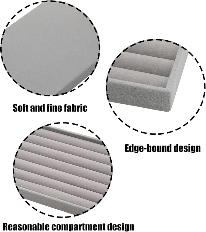Velvet Jewelry Organizer Trays Gray Stackable Jewelry Storage Display Tray with Removable Dividers, 8 Rolls