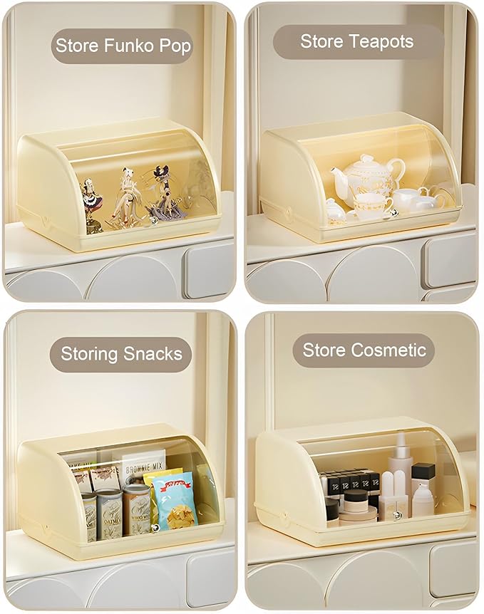 Gagee Bread Box for Kitchen Countertop,Acrylic Bread Storage Container for Homemade Bread,Cookies, Bagels, Muffins, Bread Holder with Roll Top Lid,Beige