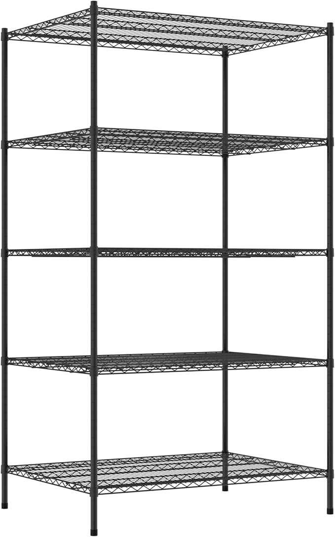 Commercial NSF Listed Black Epoxy Stationary Wire Shelving Kit 36" x 48" x 86", with 5 Shelves Perfect for Warehouse, Walk-in Refrigerator, Freezer, Grocery Store, Restaurant, Dishroom
