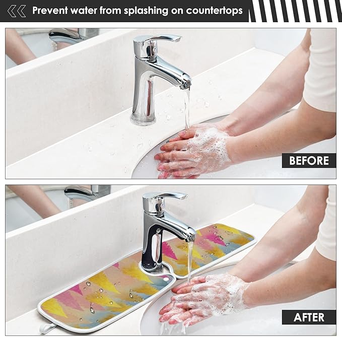 2 PCS Kitchen Sink Splash Guard 23.6 Inch Faucet Mat for Kitchen Sink Bathroom Sink Faucet Absorbing Drip Drain Mat Pad Microfiber Soft Washable Christmas Winter Trees