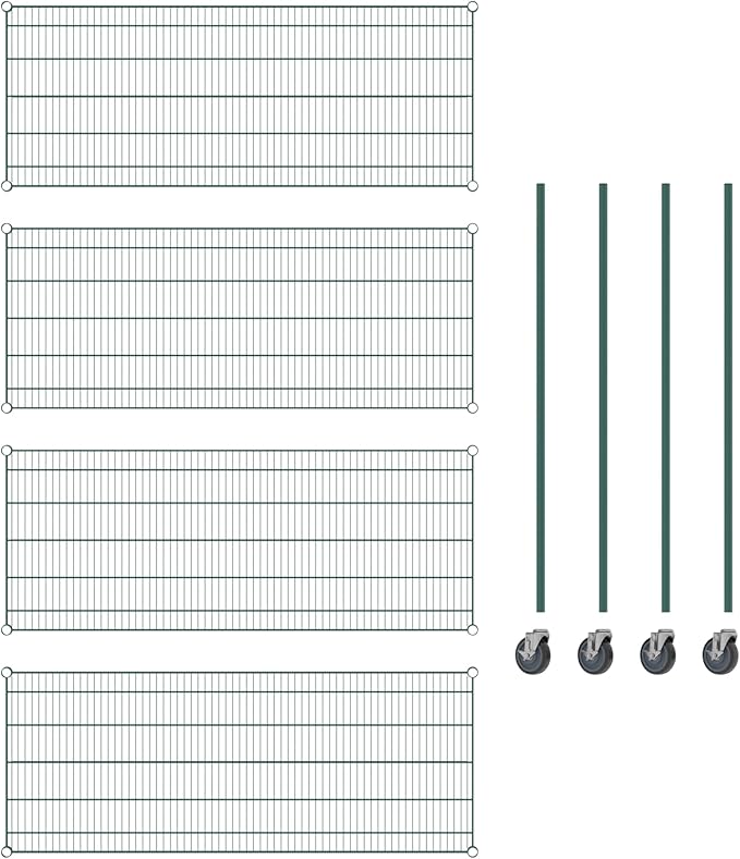 Commercial NSF Listed Green Epoxy Mobile Wire Shelving Kit 24" x 60" x 60", with 4 Shelves Perfect for Warehouse, Walk-in Refrigerator, Freezer, Grocery Store, Restaurant, Dishroom