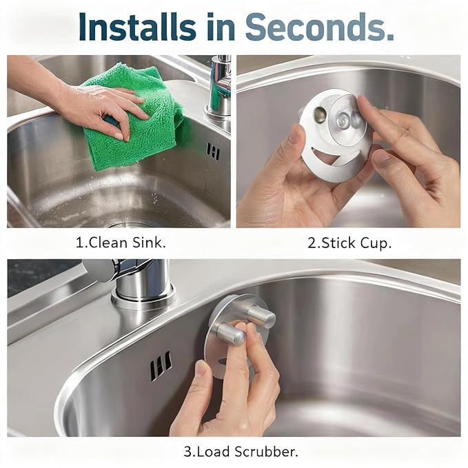 Stainless Steel Smiley Face Dish Sponge Holder, Silver Sink Caddy Organizer Storage with Suction Cup for Kitchen, Kitchen Sink Accessories Decor Scrubber Holder with Gift Box