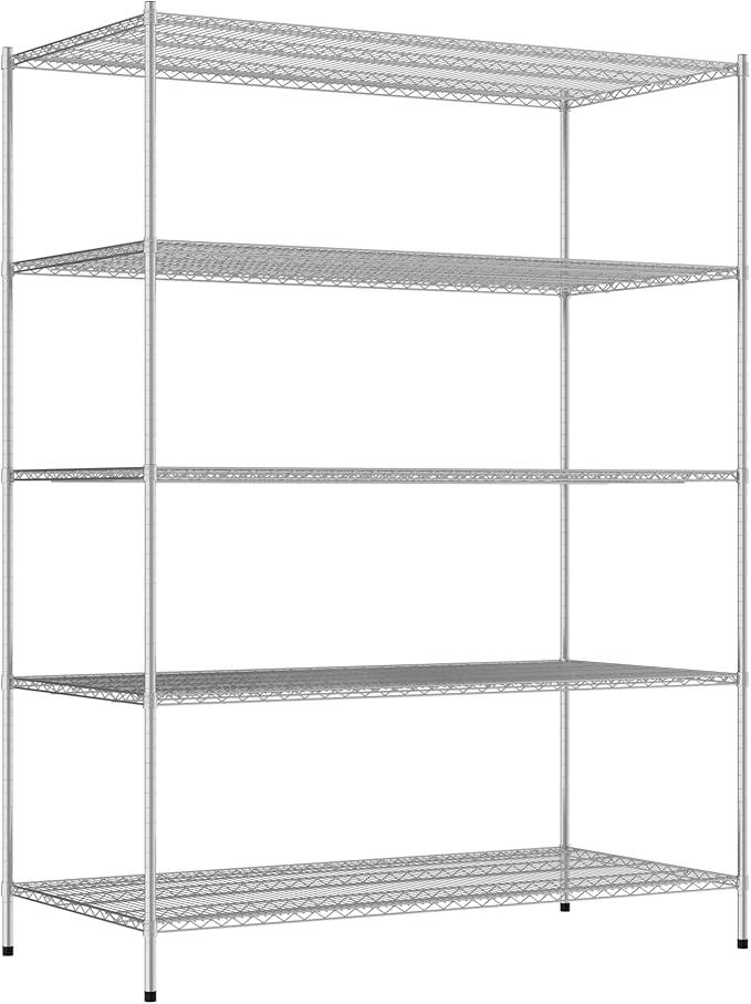 Commercial NSF Listed Chrome Stationary Wire Shelving Kit 36" x 72" x 96", with 5 Shelves Perfect for Warehouse, Walk-in Refrigerator, Freezer, Grocery Store, Restaurant, Dishroom