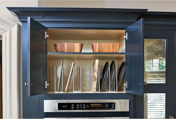Rev-A-Shelf U-Shaped Wire Tray Divider, Baking & Cookie Sheet Organizer for Wall or Base Kitchen Cabinets with 3.25" Face Opening, Chrome, 596-10CR-52