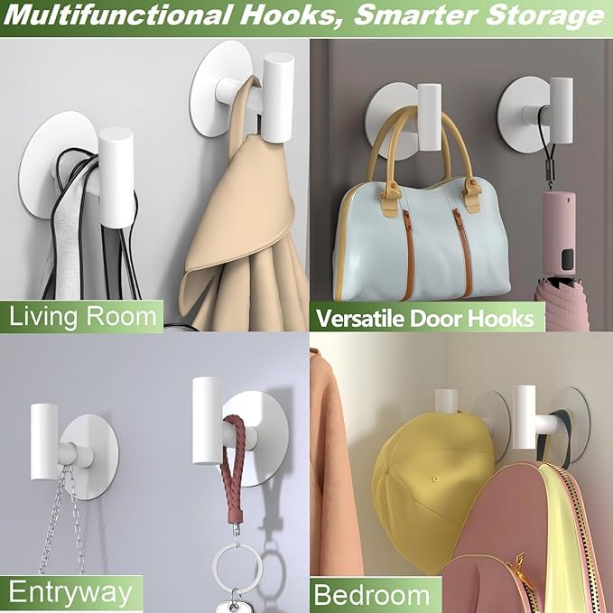 VINHOLD Heavy Duty White Towel Hooks, Stainless Steel Adhesive Coat Hooks for Bags, Towels, Robes, Hats, Aprons – No Drill Bathroom, Kitchen, Hotel Wall Hooks (2 Pack)