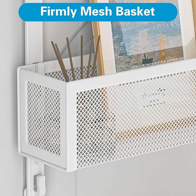 Over The Door Hooks Organizer, Door Hanger Towel Rack with 2 Baskets, Adjustable Over The Door Coat Rack, Back of Door Storage for Bedroom, Kitchen, Bathroom (White)