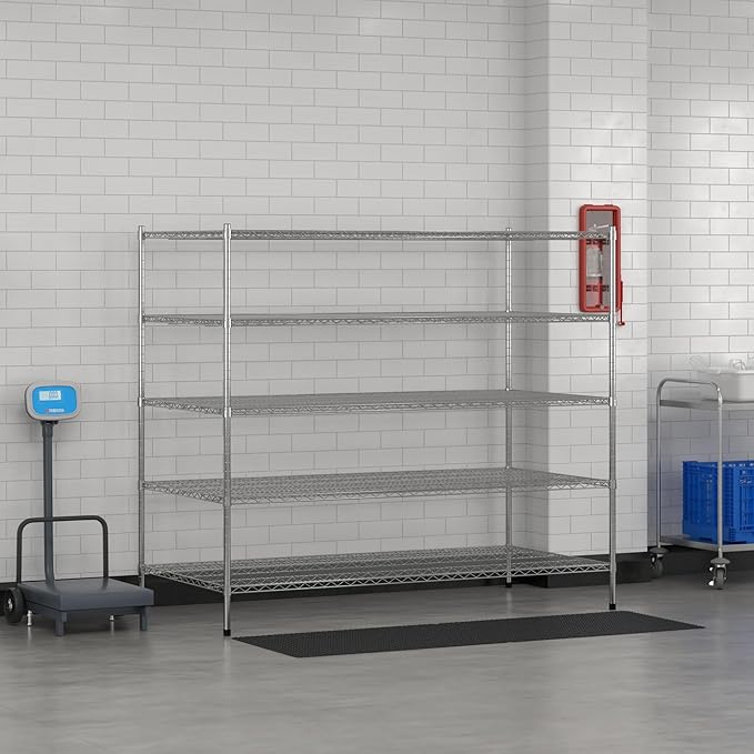 Commercial NSF Listed Chrome Stationary Wire Shelving Kit 36" x 72" x 64", with 5 Shelves Perfect for Warehouse, Walk-in Refrigerator, Freezer, Grocery Store, Restaurant, Dishroom
