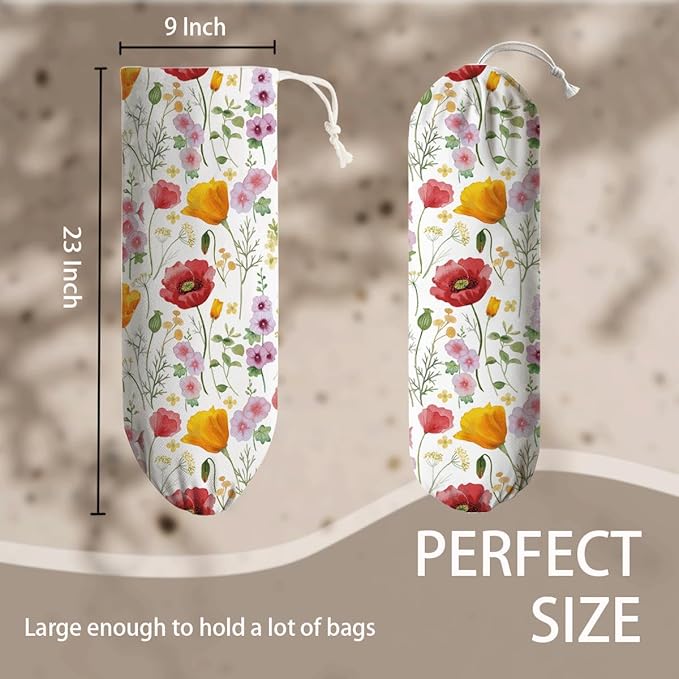 Colorful Floral Bag Holder, Grocery Bag Storage Dispenser, Reusable Trash Bags Organizer, Farmhouse Sweet Home Kitchen Decor, Housewarming Gifts for Women Friends Family