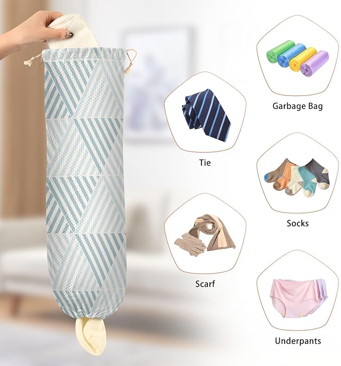 2 PCS Plastic Bag Holder Wall Mount Grocery Bag Holder Shopping Bag Trash Bag Storage Organizer Dispenser for Kitchen Closet 22 x 9 Inch Nordic Green