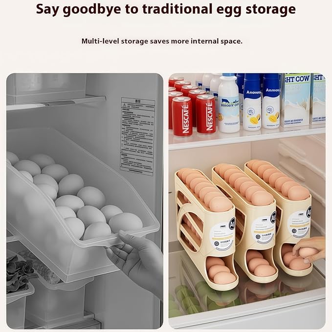 Fridge Egg Holder, 30 egg organizer/tray for refrigerator,fridge organizers and storage for Kitchen.(Beige)