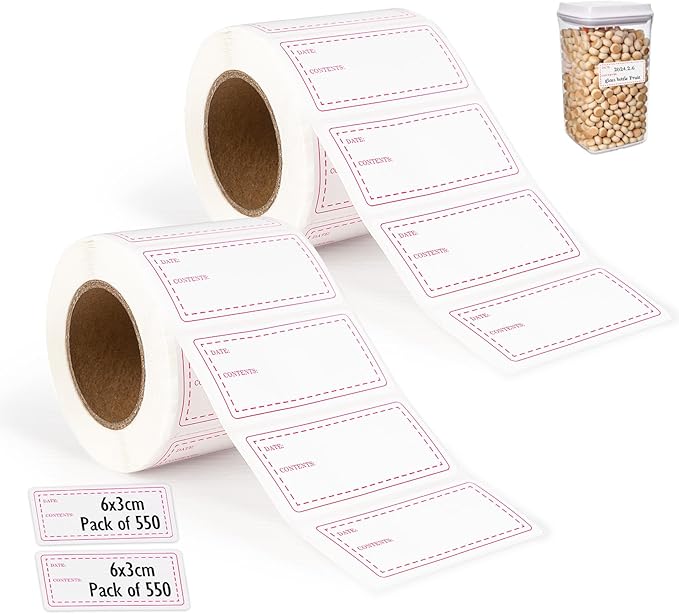 1100pcs Food Storage Stickers,2 Roll Removable Freezer Labels,1.18 x 2.36In Refrigerator Date Paper Labels Waterproof Oil Stickers Food Label to Write on for Container Kitchen Restaurant,Red