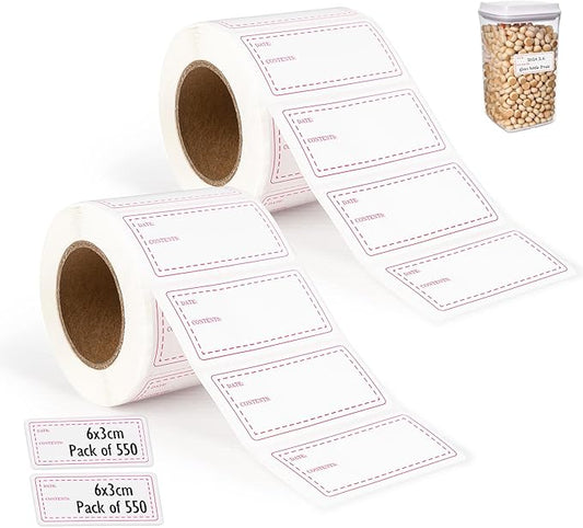 1100pcs Food Storage Stickers,2 Roll Removable Freezer Labels,1.18 x 2.36In Refrigerator Date Paper Labels Waterproof Oil Stickers Food Label to Write on for Container Kitchen Restaurant,Red
