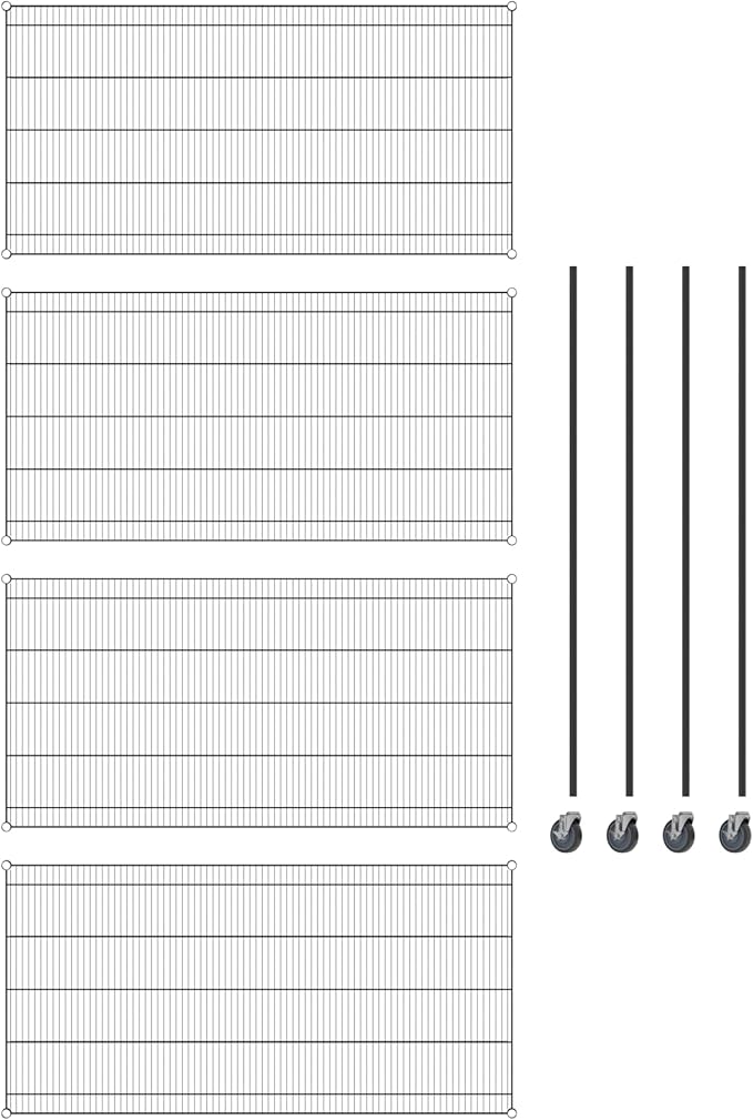 Commercial NSF Listed Black Epoxy Mobile Wire Shelving Kit 36" x 72" x 80", with 4 Shelves Perfect for Warehouse, Walk-in Refrigerator, Freezer, Grocery Store, Restaurant, Dishroom