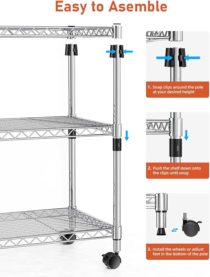 Simple Deluxe 3-Tier Heavy Duty Storage Shelves 750Lb Capacity, 24.02" D x 13.78" W x 21.97" H Shelving Unit for Pantry, Garage, Laundry and Kitchen