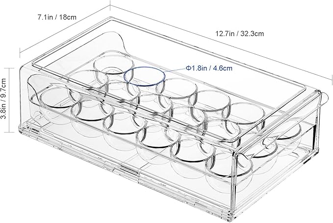 BPA Free Refrigerator Organizer Bins, Stackable Egg Holder, 18 Egg Tray