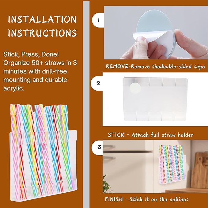White Acrylic Straw Holder & Tumbler Organizer for Cabinet Door, Countertop – Reusable Straw Storage Dispenser, Kitchen Cabinet Organizer for Straws, Accessories (transparent)