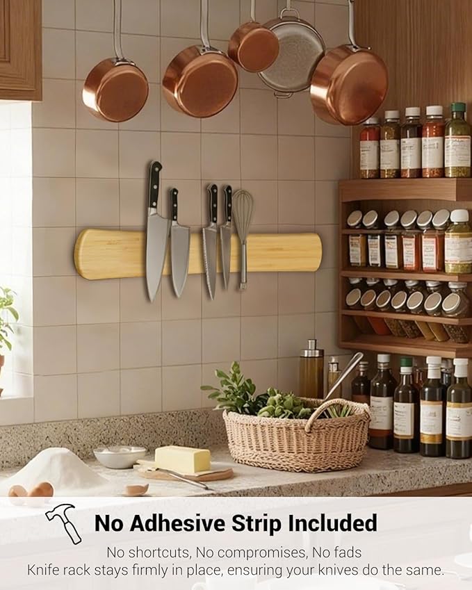 Magnetic Knife Holder for Wall, 24 Inch Extra Large Bamboo Knife Strip with Strong Magnetism, Space Saver Organizer for Farmhouse/Restaurant Kitchen, Housewarming Gifts