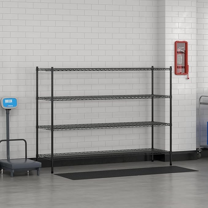 Commercial NSF Listed Black Epoxy Stationary Wire Shelving Kit 21" x 72" x 54", with 4 Shelves Perfect for Warehouse, Walk-in Refrigerator, Freezer, Grocery Store, Restaurant, Dishroom