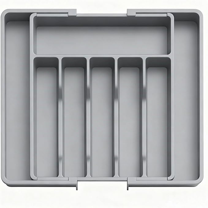 Expandable Large Silverware Tray For Drawer Organizer, Kitchen Cooking Utensil Drawer Organizer For Spoons Forks Knives, Adjustable Cutlery Flatware Holder 13"-22.4" X 14.7" X 2" (Gray)