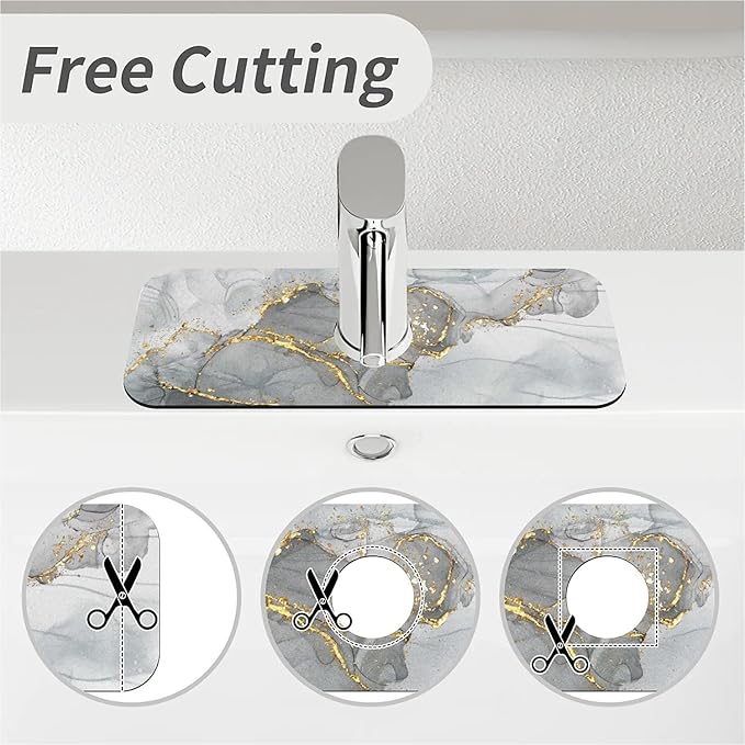 Kitchen Sink Splash Guard，Gold grey marble Faucet Mat Sink Gadgets-Super Absorbent Fast Drying Mat Drip Catcher for Kitchen, Bathroom,Sink Mat, Dish Drying Mat, Bathroom(15" X 5.5" )
