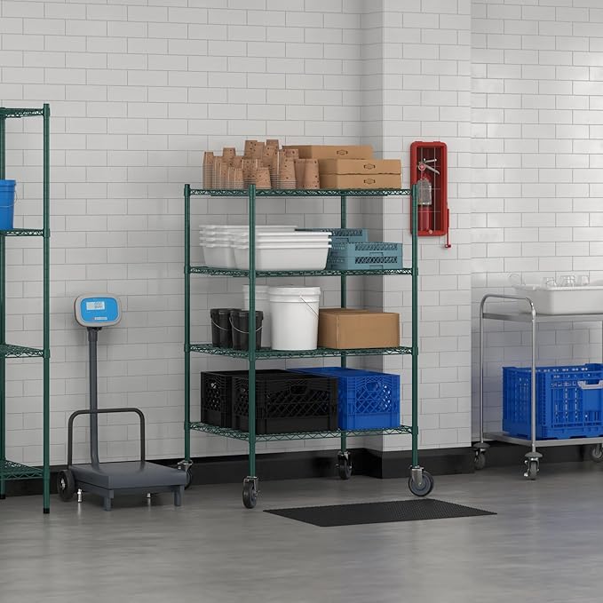 Commercial NSF Listed Green Epoxy Mobile Wire Shelving Kit 30" x 36" x 60", with 4 Shelves Perfect for Warehouse, Walk-in Refrigerator, Freezer, Grocery Store, Restaurant, Dishroom