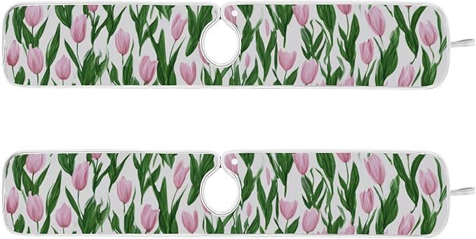 2 PCS Kitchen Sink Splash Guard 30 Inch Faucet Mat for Kitchen Sink Bathroom Sink Faucet Absorbing Drip Drain Mat Pad Microfiber Soft Washable Small Tulips Pink