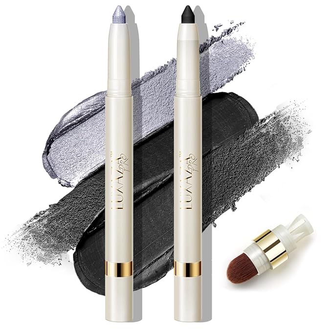 Eyeshadow Makeup Stick, Cream Shimmer, Eyeshadow Highlighter Makeup Eye Brightener Pencil Sticks Cosmetics, with Built-in Brush and Sharpener