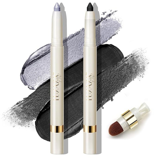 Eyeshadow Makeup Stick, Cream Shimmer, Eyeshadow Highlighter Makeup Eye Brightener Pencil Sticks Cosmetics, with Built-in Brush and Sharpener