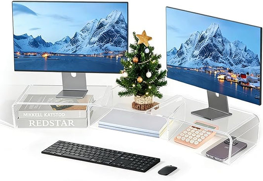 Acrylic Monitor Stand , Clear Monitor Stand for Desk, Computer Accessories for Home Office, Desk Organizer Shelf for Laptop, PC, Multi Media and more