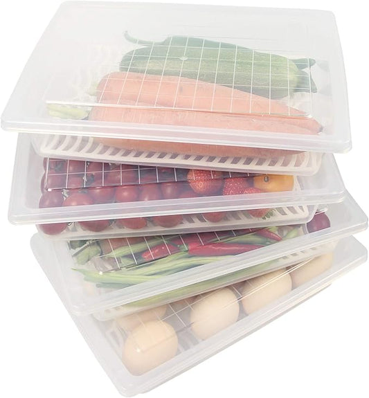 Yiautao Food Storage Container, Plastic Food Containers with Removable Drain Plate and Lid, Stackable Portable Freezer Storage Containers - Tray to Keep Fruits, Vegetables, Meat and More (4,Large)