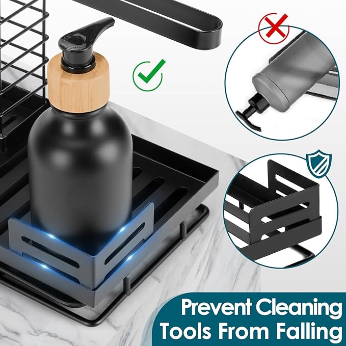 Sinnsally Sponge Holder for Kitchen Sink Caddy,Sink Organizer Rack with Dish Brush Holder & Drain Tray,Rustproof 304 Stainless Soap Dispenser Storage for Kitchen Organization Accessories & Decorations