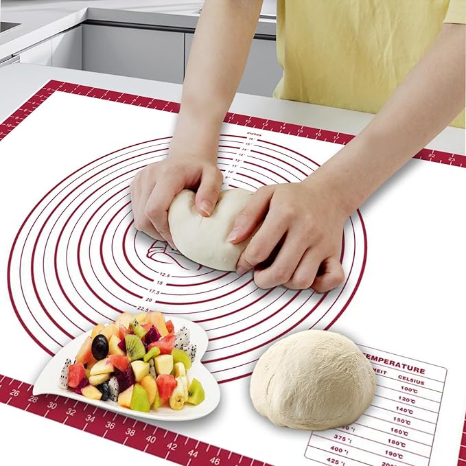 Dough Mat Silicone Baking Mats for Rolling Pastry Kneading Sheet Sourdough Bread Baking Supplies Red 28x20"