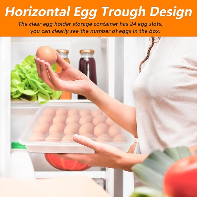 2 Pack Deviled Egg Containers with Lid,Clear Portable Storage Carrier Egg Holder,Stackable Plastic Egg Tray Carrier for Fridge,Kitchen,Keep Fresh(48 Eggs)