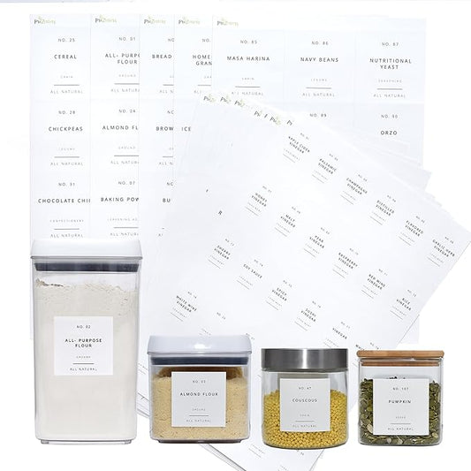 Pantry Labels for Food Containers 179 Labels Set | Pre-Printed Stickers | 2 Sizes | |Best by Date |Waterproof Pantry Stickers for Minimalist Kitchen Organization, Jars and Bottles