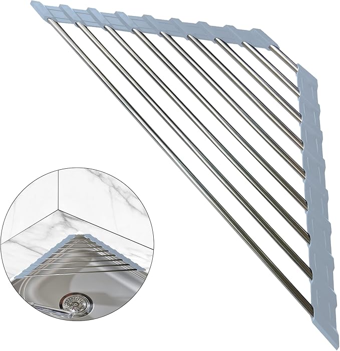 2 Pack Sink Sponge Holder in Sink Dish Drying Rack Corner Sink Strainer for Kitchen Sink Caddy Corner Sink Strainer Over The Sink Shelf (2Pack Single Round Tube Type)