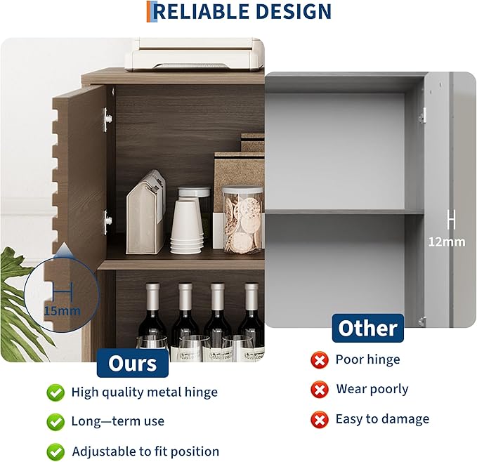 IDEALHOUSE Fluted Cabinet with Sliding Doors, Modern Wooden Storage Cabinet with Metal Base, 31 Inch Sideboard Cabinet with Storage for Dining Room,Living Room, Entryway