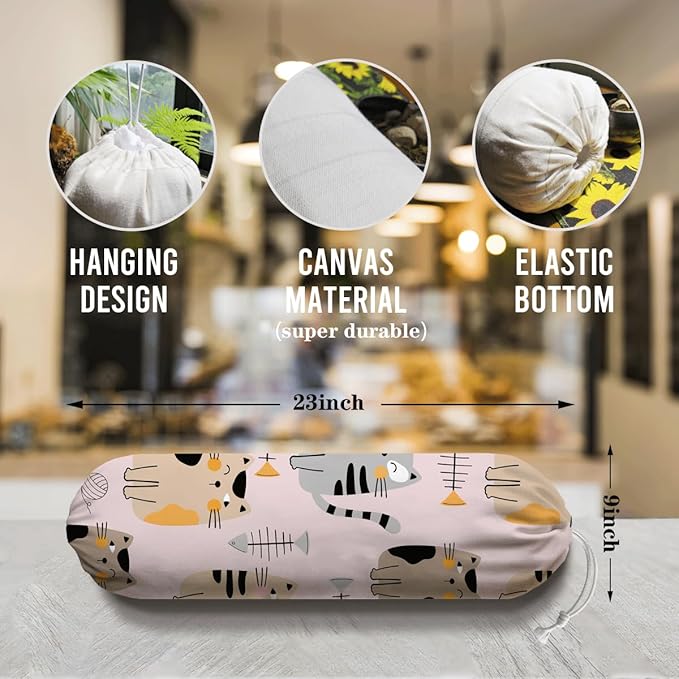 Lovely Cats Plastic Bag Holder, Reusable Washable Shopping Bags Storage Carrier, Animal Fabric Garbage Trash Bag Dispenser for Home Kitchen Pantry Cabinet, Wall Mount, Gift for Cat Mom