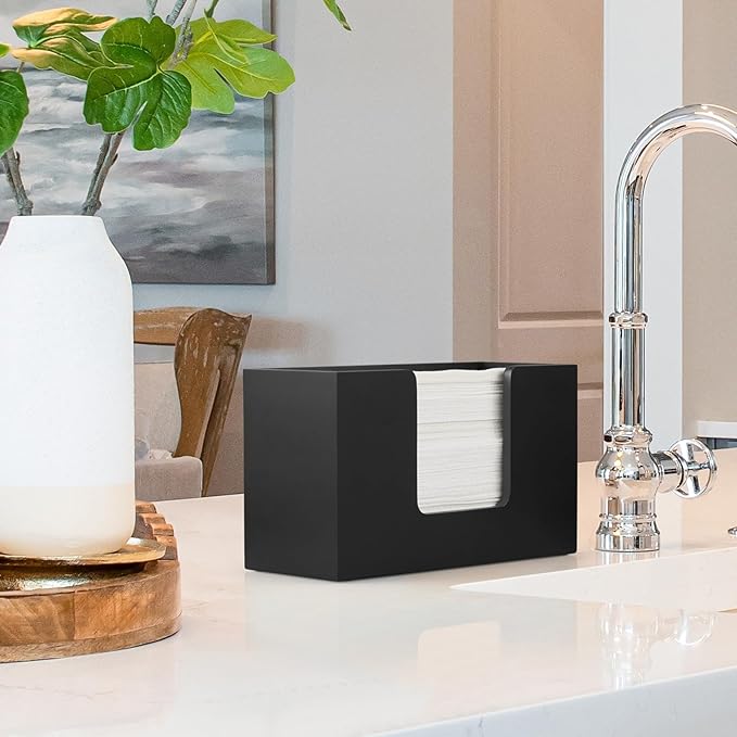 2 Pack Paper Towel Dispenser Countertop, Wooden Folded Paper Hand Towel Holder for Guest Bathroom, Commercial Tabletop Tissue Dispenser Tray for Multifold C-Fold, Z-Fold, Trifold, Black