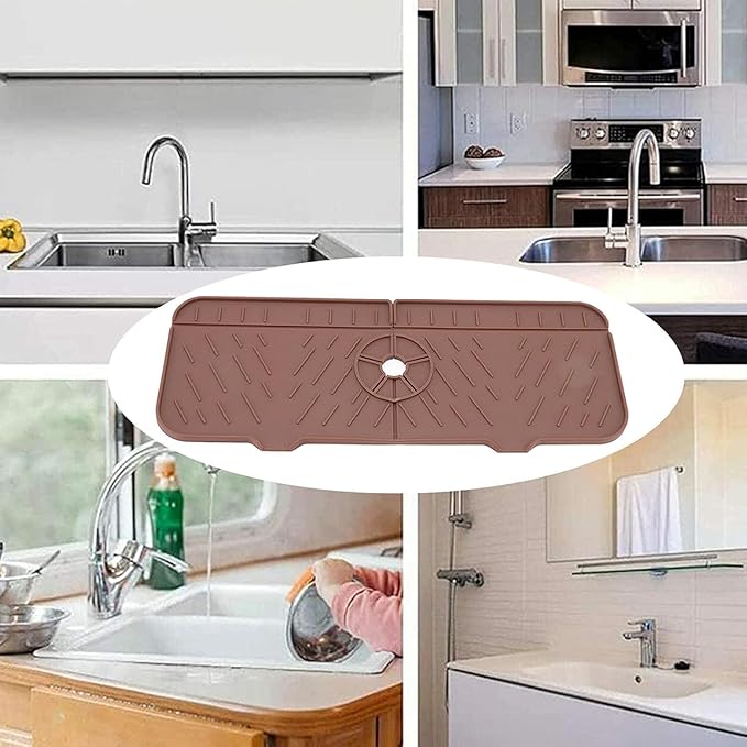 Kitchen Bathroom Silicon Sink Splash Drying Gray Faucet Absorbent Mat Washable Reusable Used Sink Accessories in Bars,Kitchens, Bathrooms and Farmhouses. (2PCS Brown)